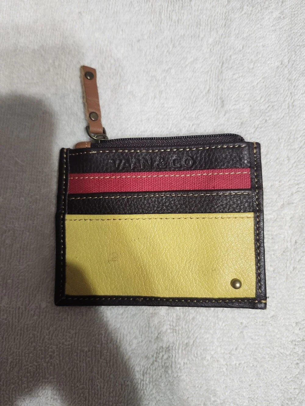 Floral Canvas Card Holder with Brown Leather Trim